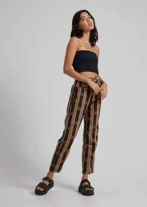 Afends Womens Shelby Poppy Check - High Waist Wide Leg Jeans - Black & Tan