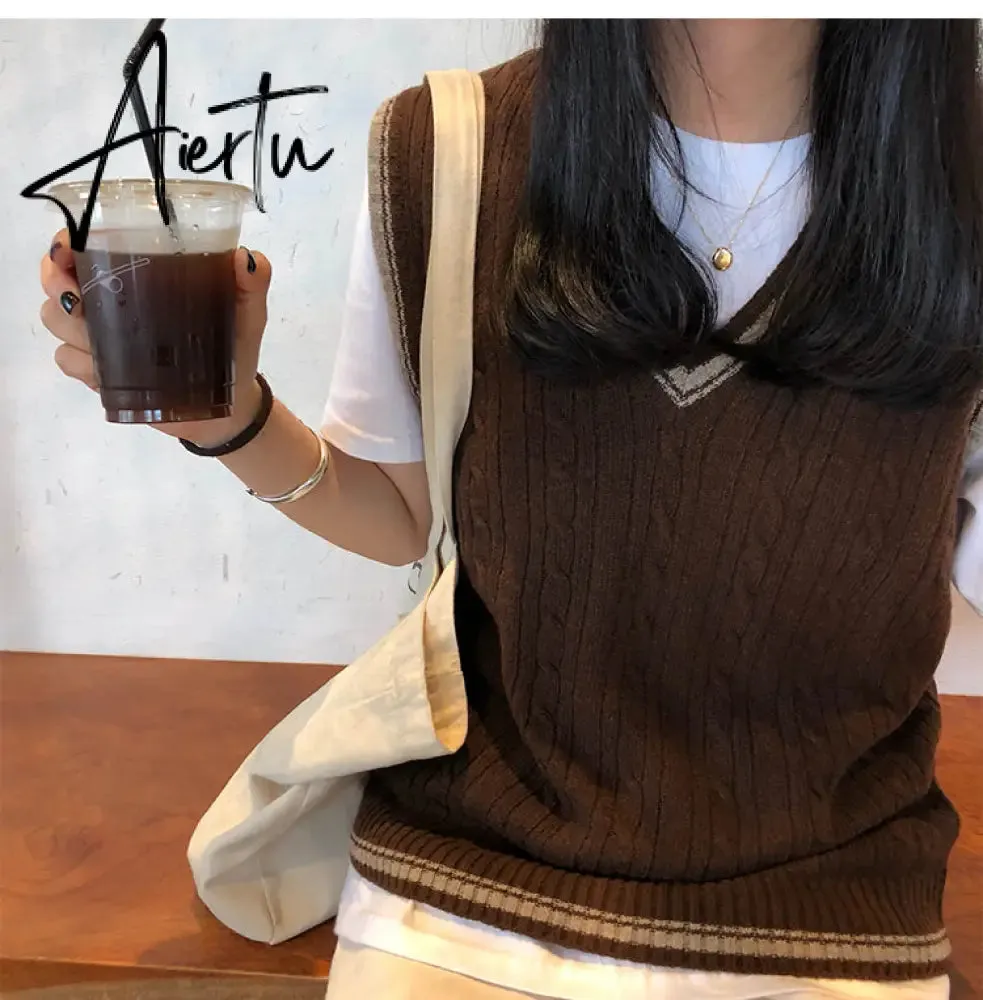 3 colors autumn and winter preppy style v neck knitted sleeveless vest sweaters womens pullovers womens (X973)