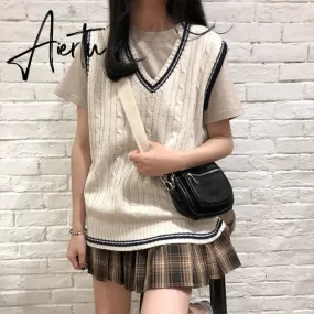 3 colors autumn and winter preppy style v neck knitted sleeveless vest sweaters womens pullovers womens (X973)