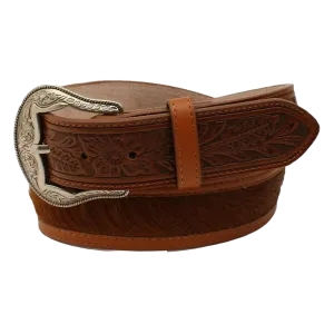 3D Men's Western Classic Tan Floral Embossed Calf Hair Belt DWC1413