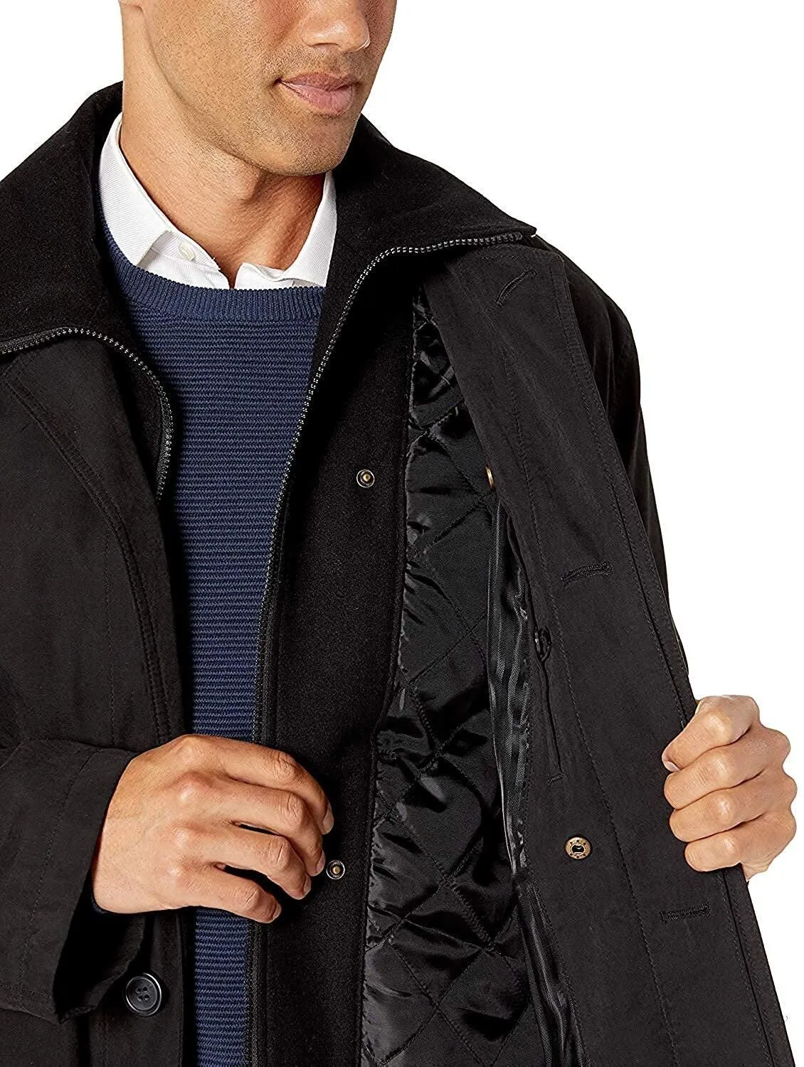 Adam Baker Men's Single Breasted Jacket 3/4 Length All Year Round Raincoat with Removable Liner