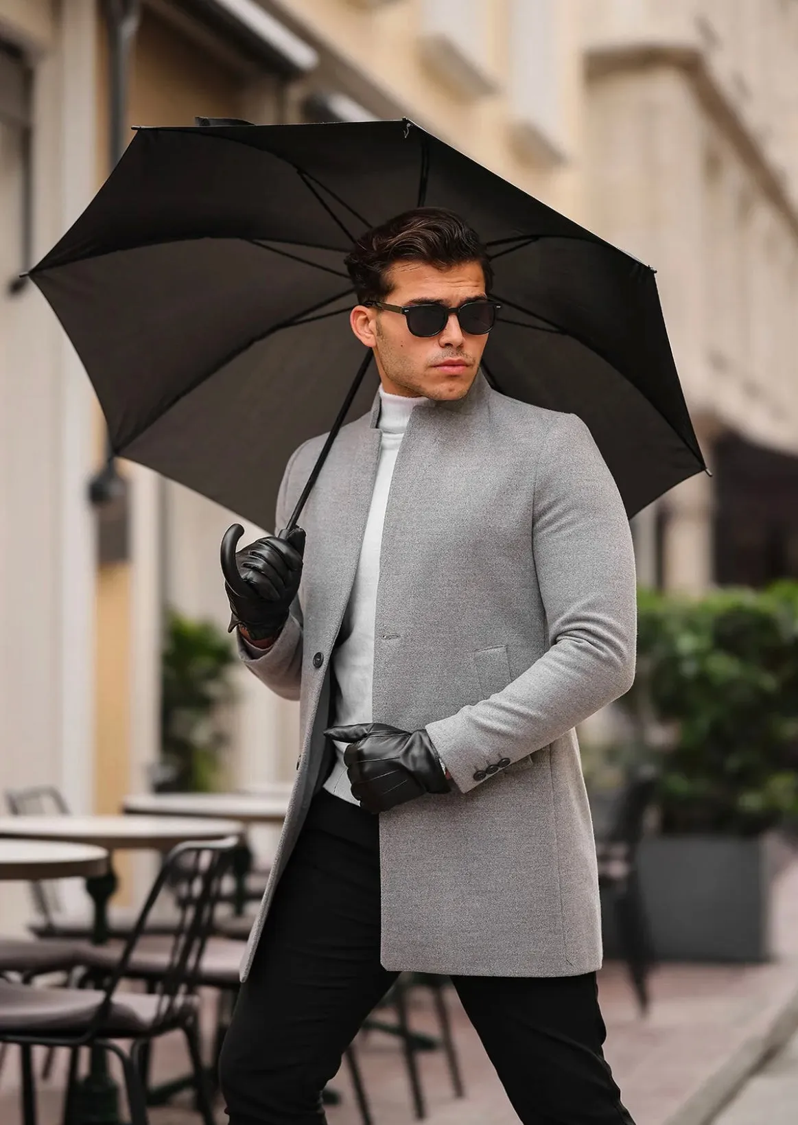 [Adam] Light Grey Single-Breasted Pea Coat – 100% Wool