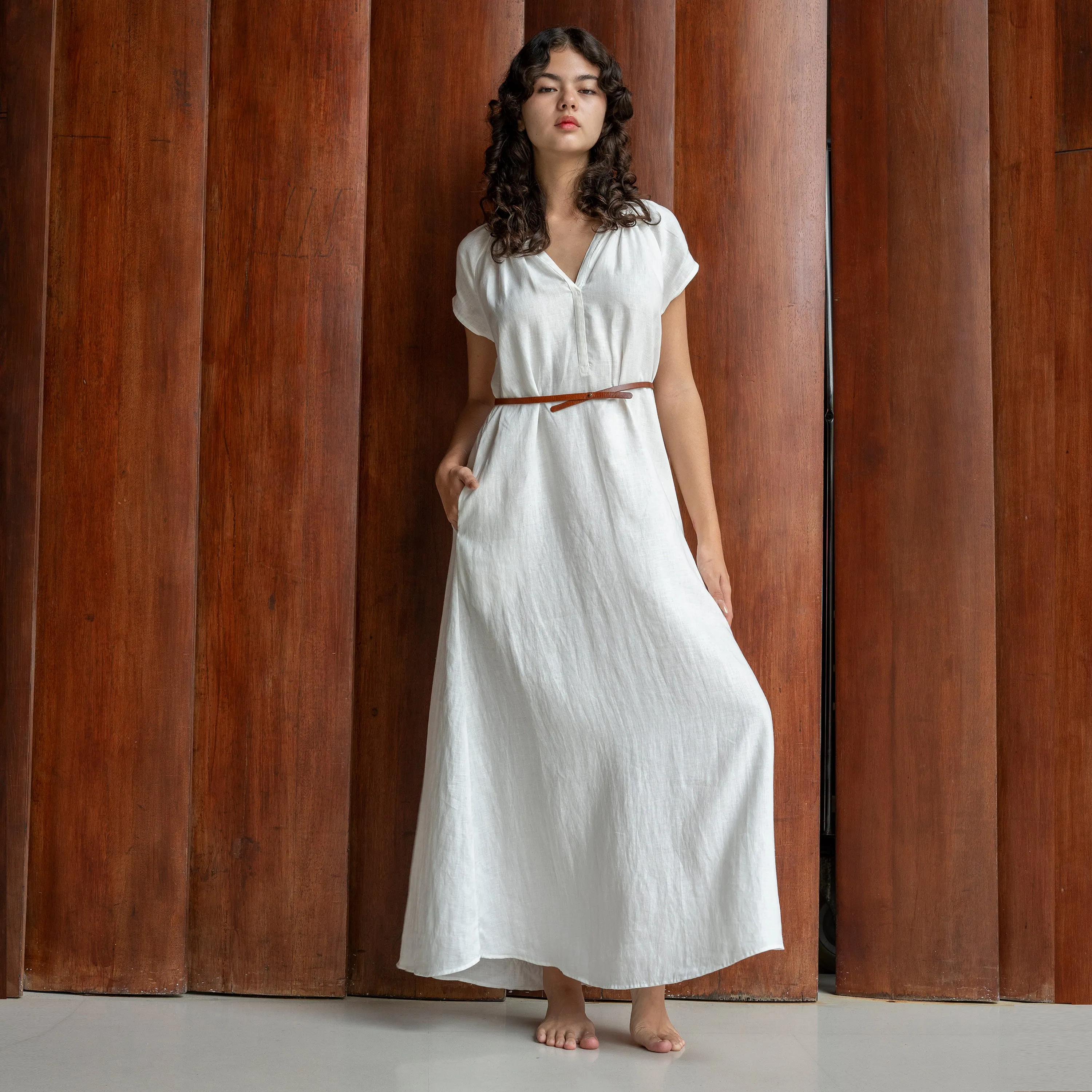 ADELE LONG DRESS - Linen | Off White