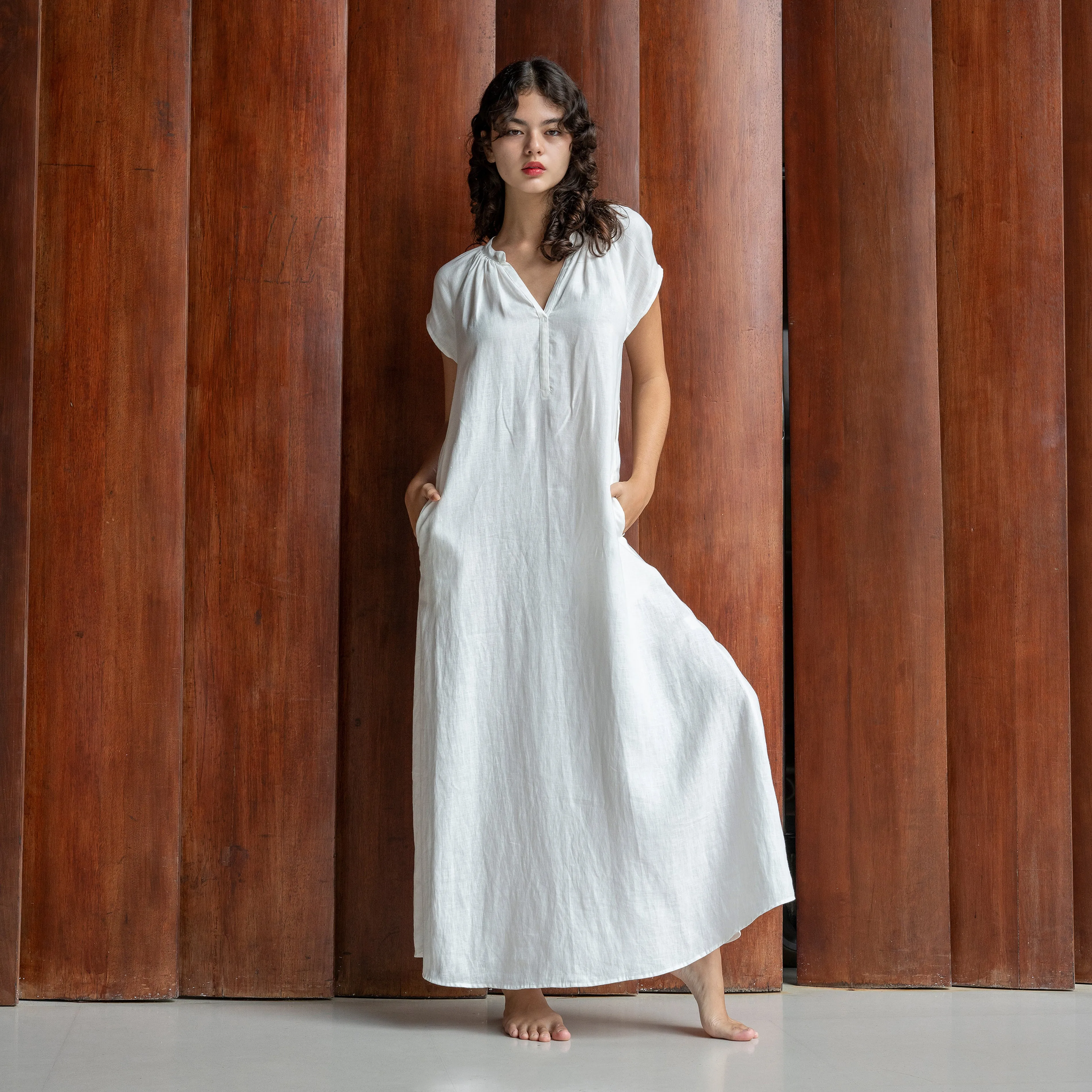 ADELE LONG DRESS - Linen | Off White