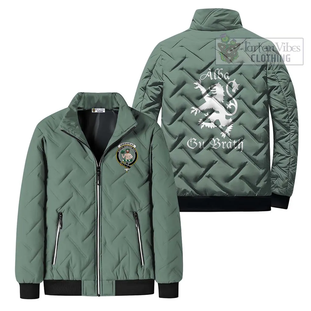 Aikenhead Family Crest Padded Cotton Jacket Lion Rampant Alba Gu Brath Style