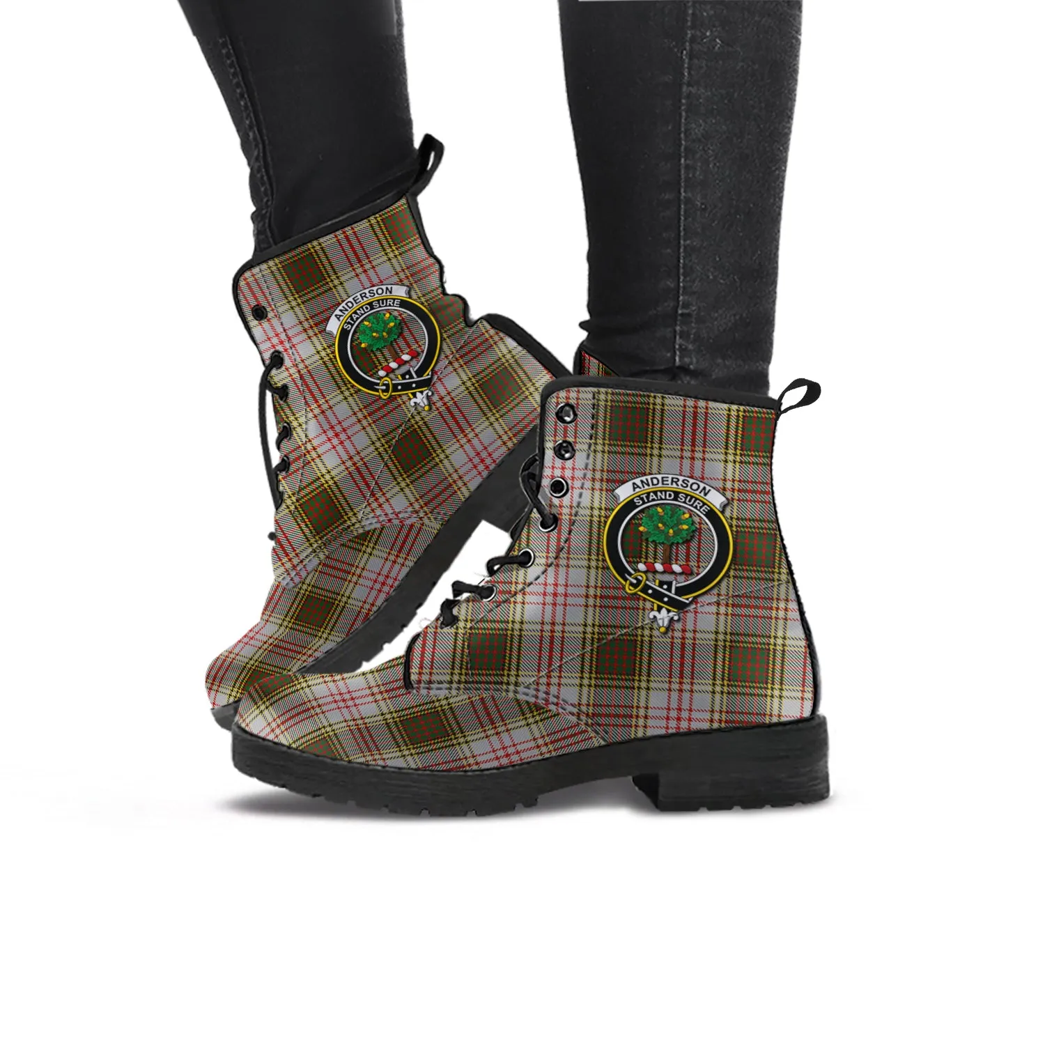 Anderson Dress Tartan Leather Boots with Family Crest