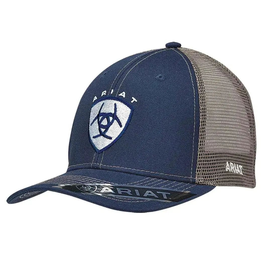 ARIAT White Embroidered Shield (Navy/Tan) - Trucker Cap