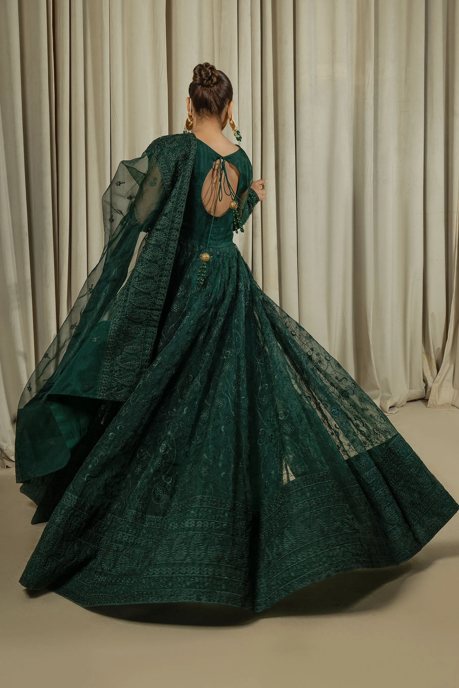 Arif Ashraf - Noor Jehan - Bottle Green - Organza - 3 Piece