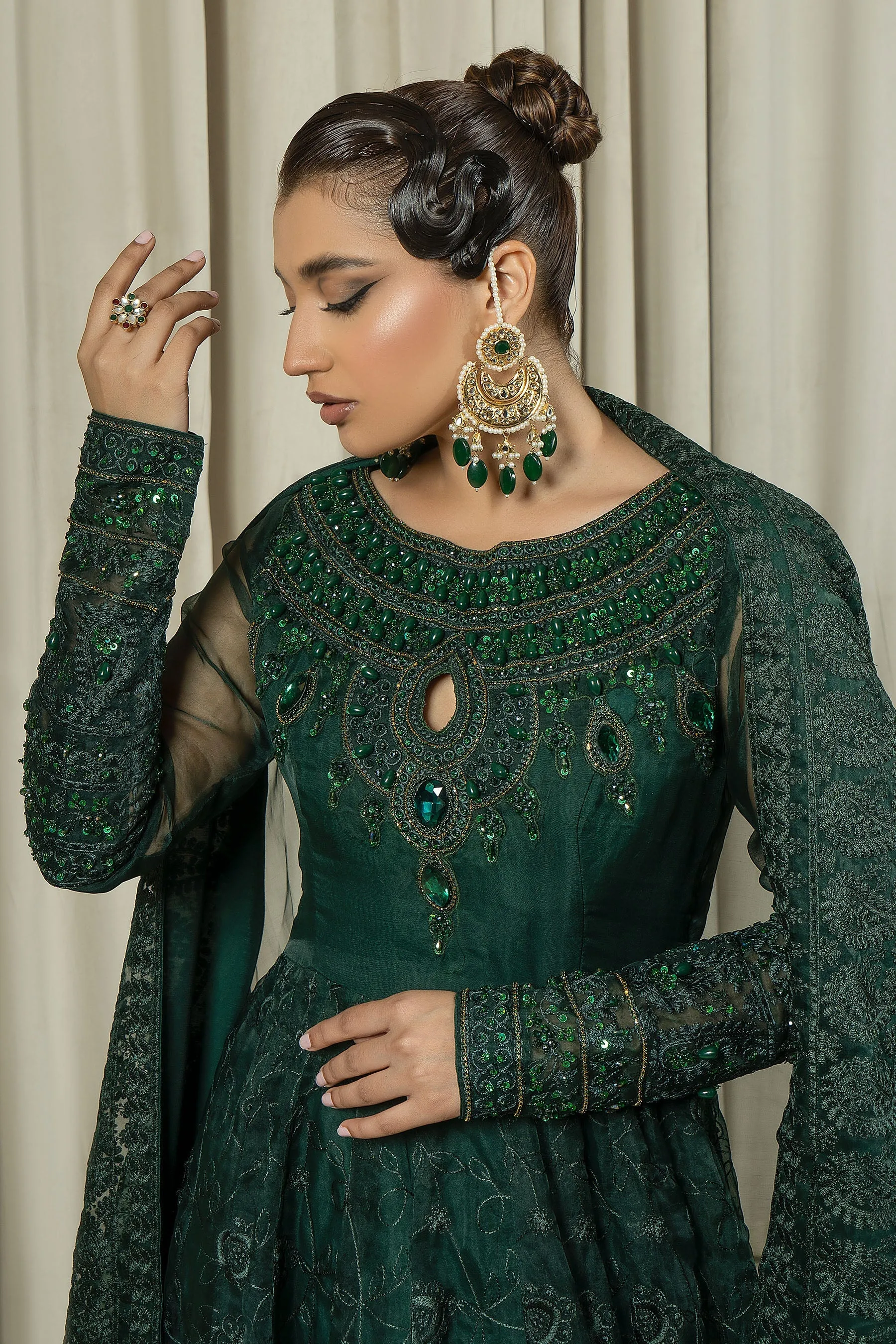 Arif Ashraf - Noor Jehan - Bottle Green - Organza - 3 Piece