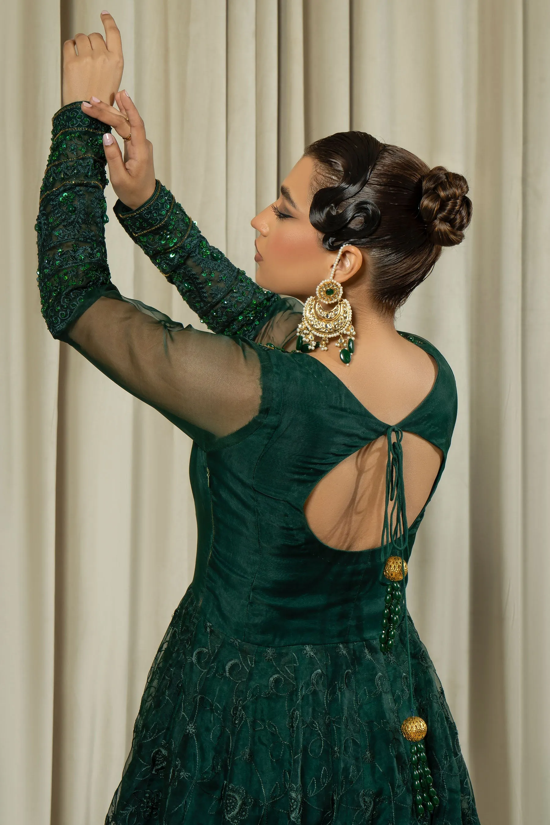 Arif Ashraf - Noor Jehan - Bottle Green - Organza - 3 Piece