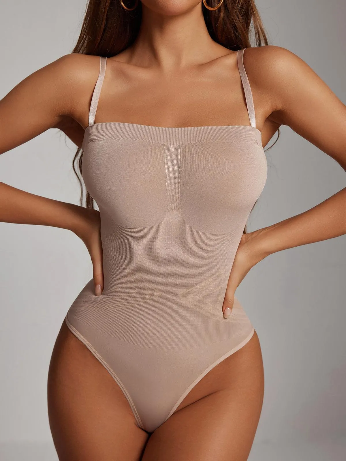 Artie Removable Straps Thong Bodysuit In Nude