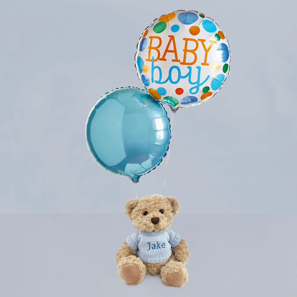 Baby Boy Balloons with Personalised Bertie Gift