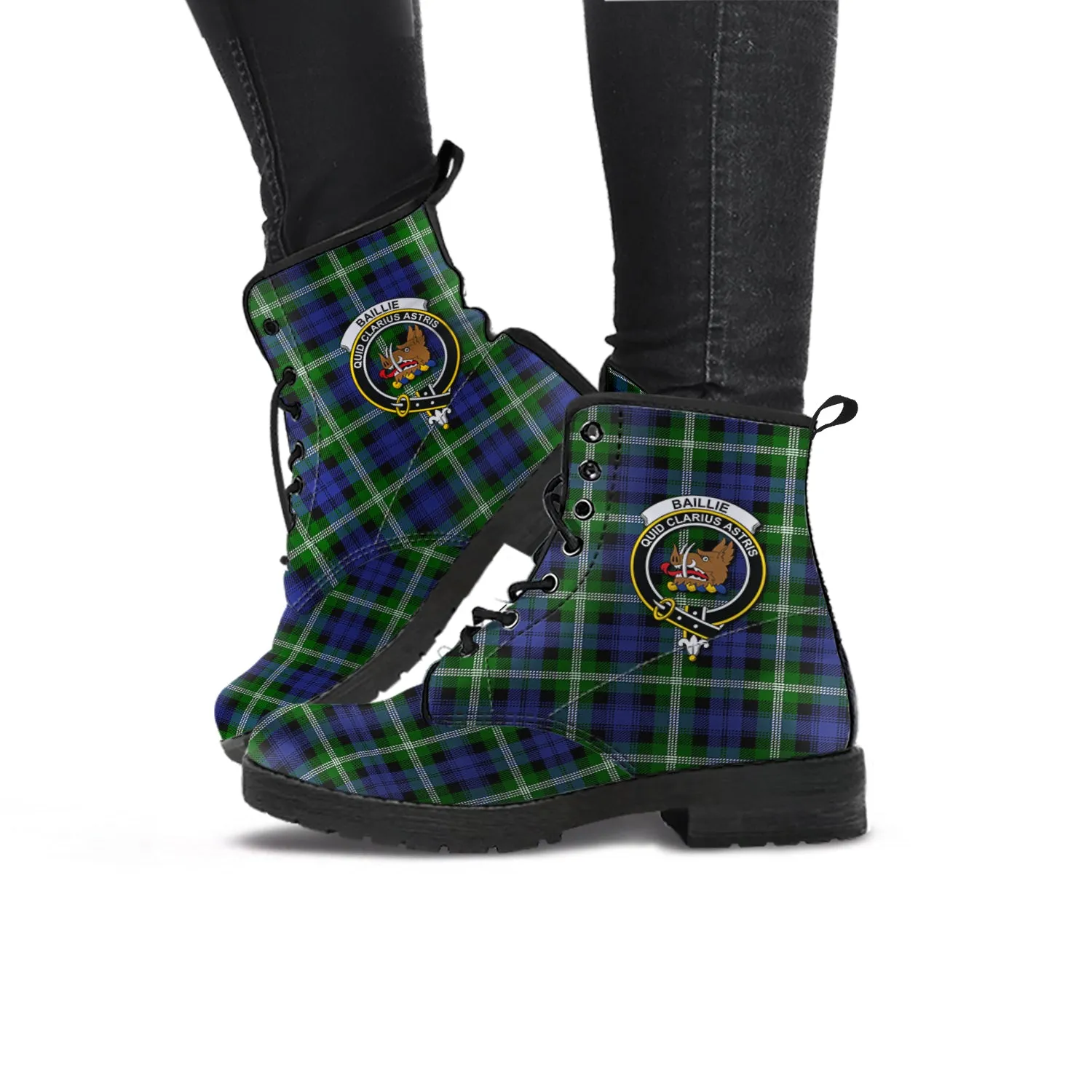 Baillie (Bailey) Tartan Leather Boots with Family Crest