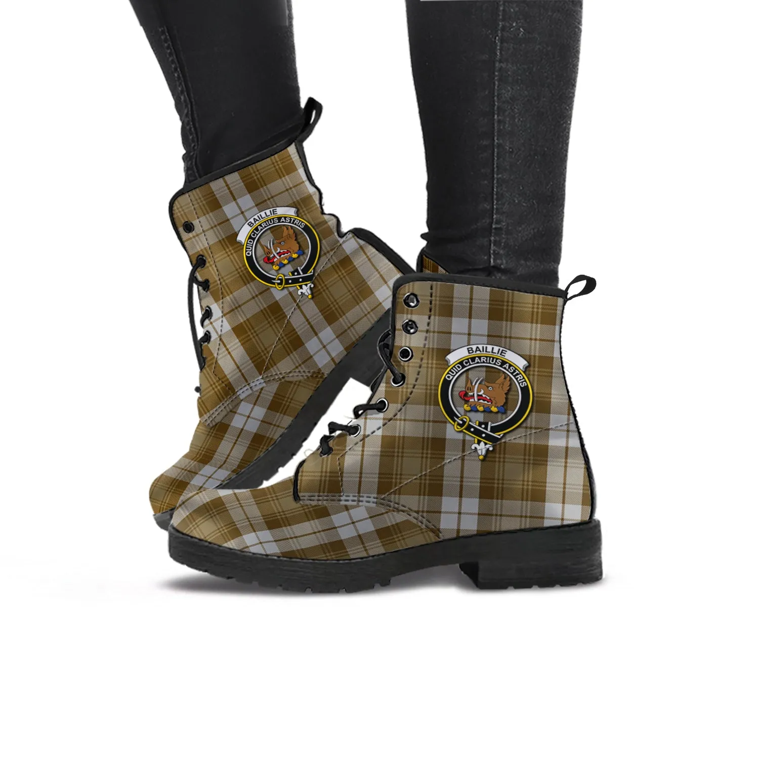 Baillie Dress Tartan Leather Boots with Family Crest