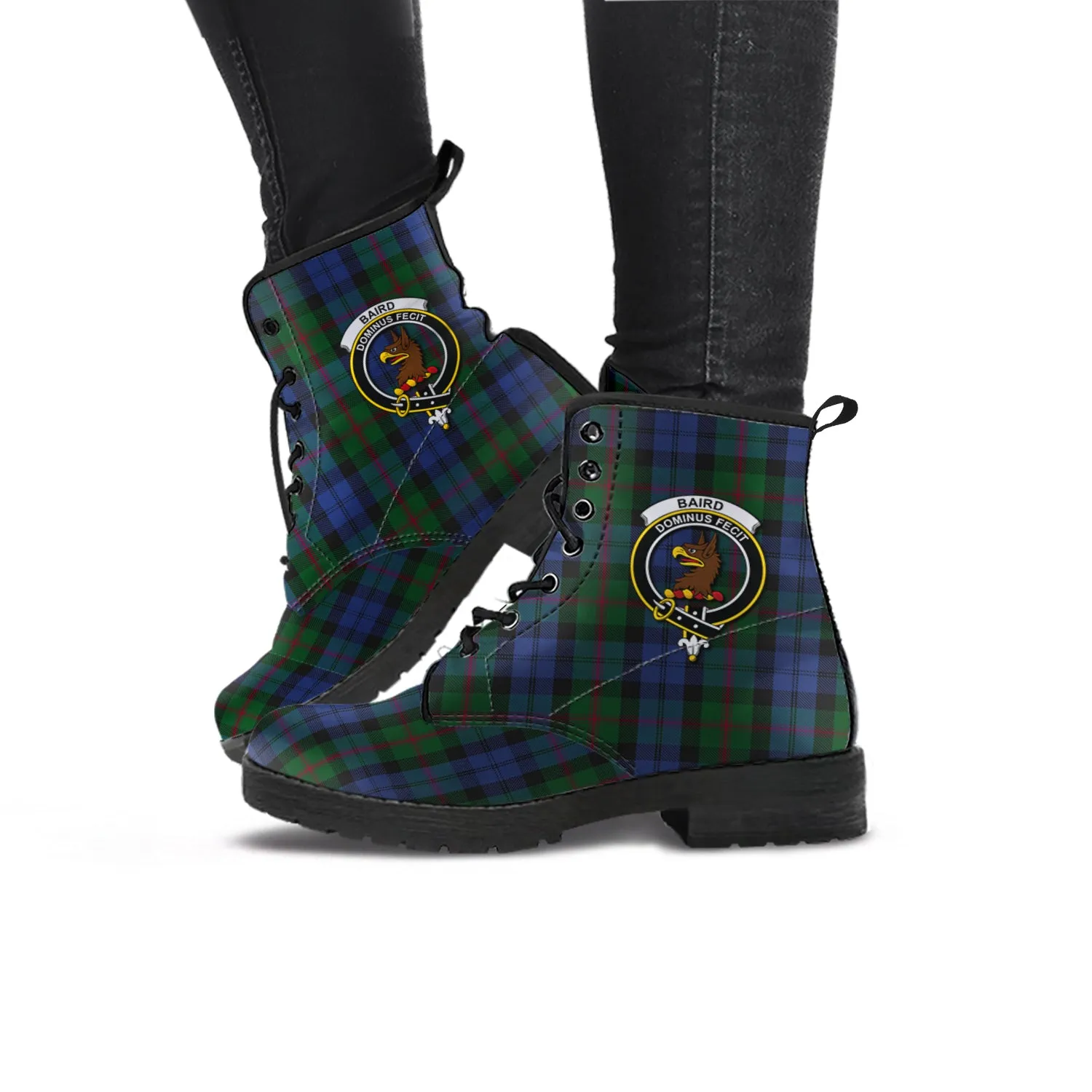 Baird Tartan Leather Boots with Family Crest