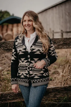 'Bandera' Black and Ivory Aztec Cardigan (S-XXL)