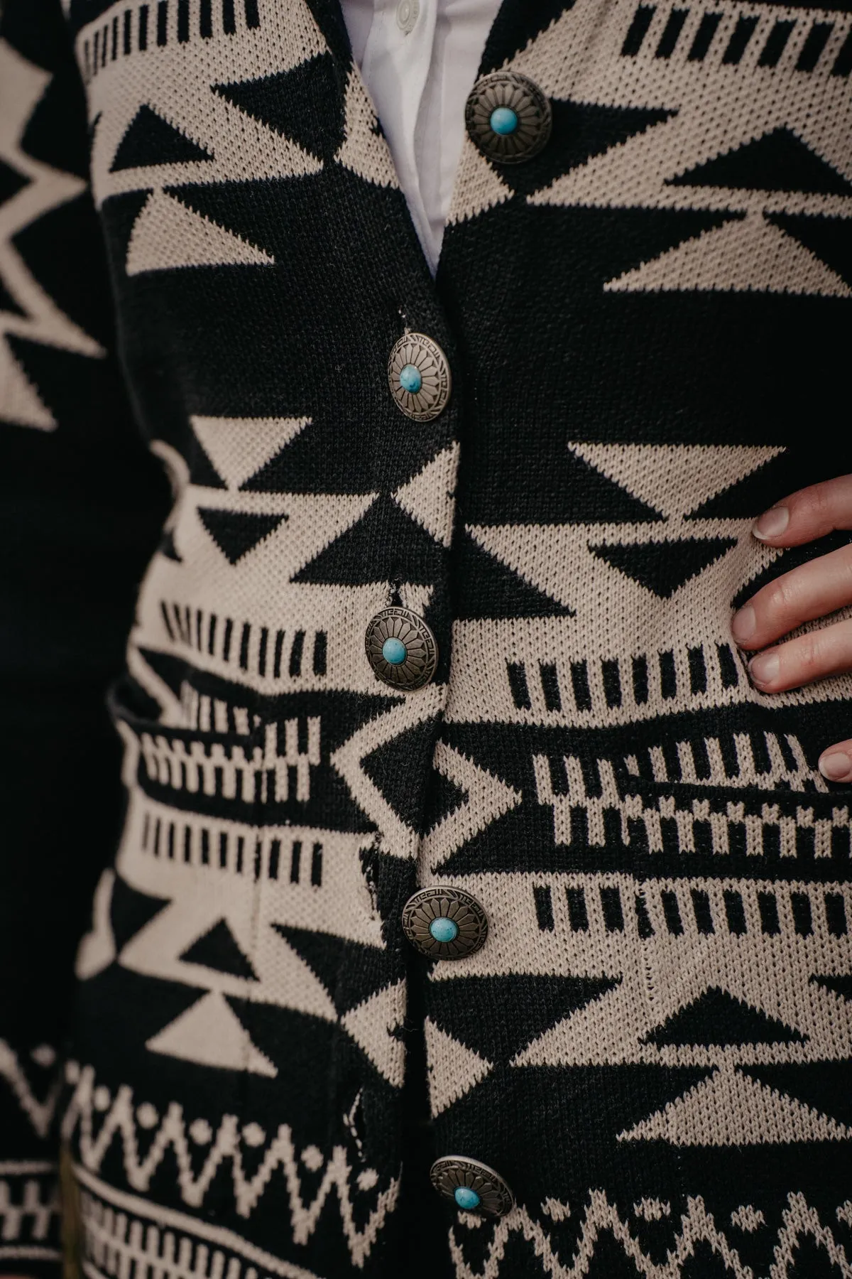 'Bandera' Black and Ivory Aztec Cardigan (S-XXL)