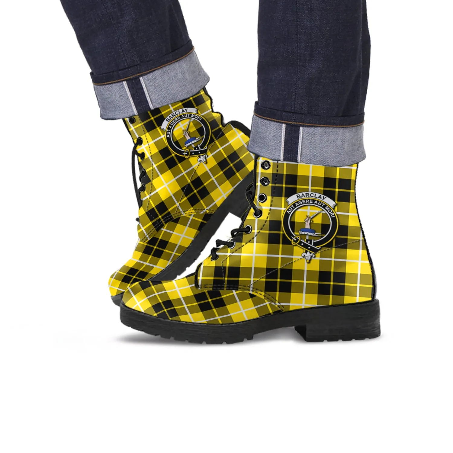 Barclay Dress Modern Tartan Leather Boots with Family Crest