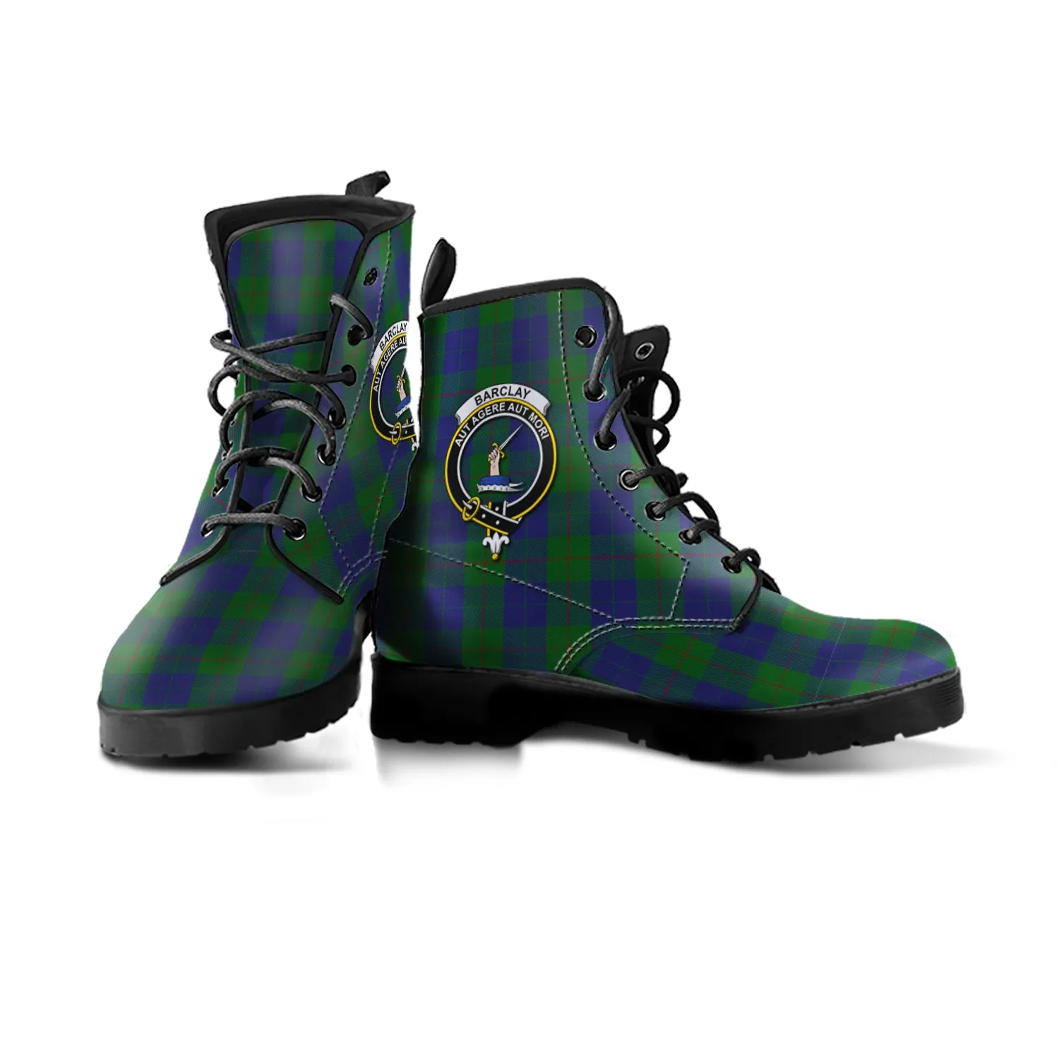 Barclay Tartan Leather Boots with Family Crest