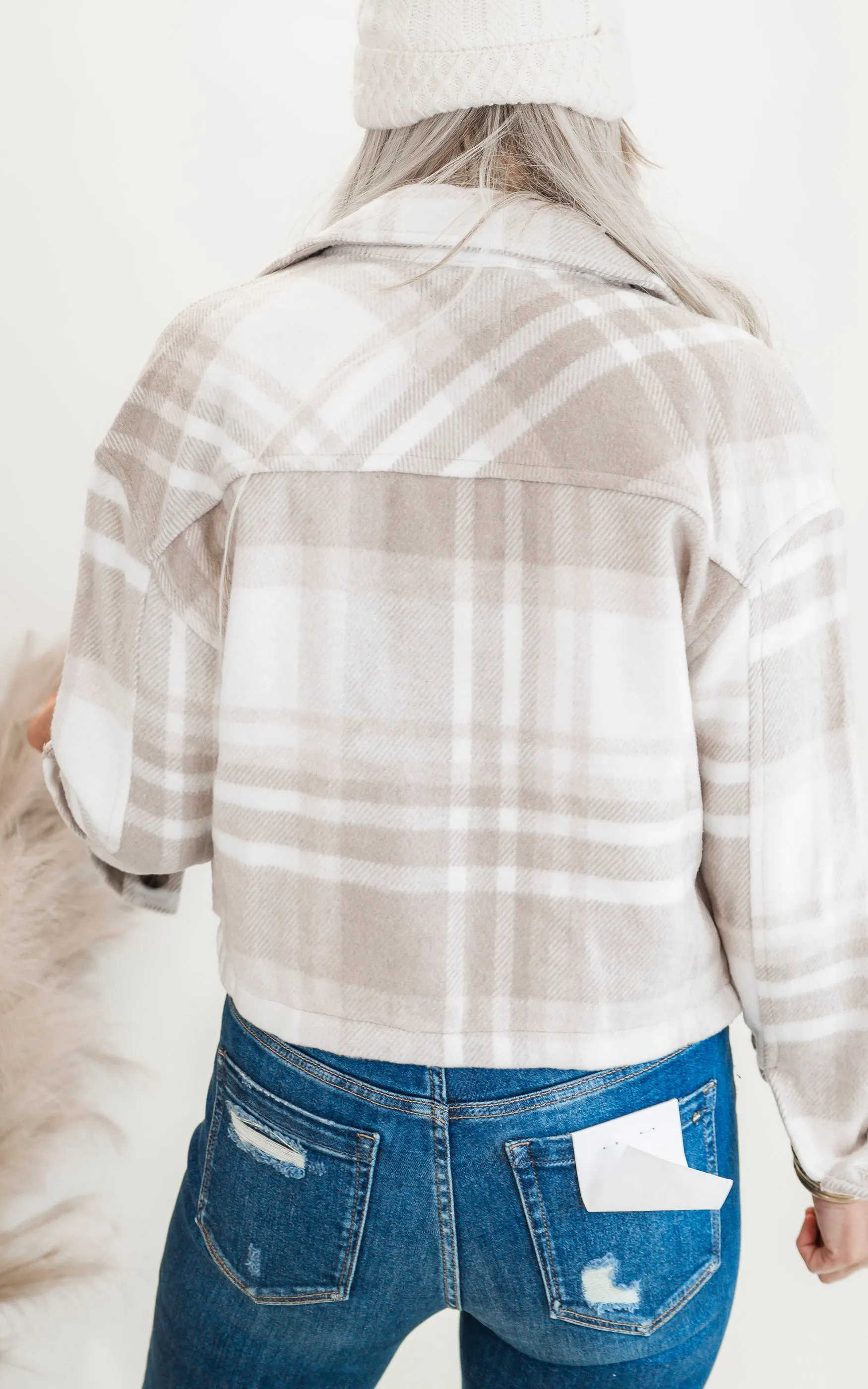 Beige Classic Plaid Cropped Shacket