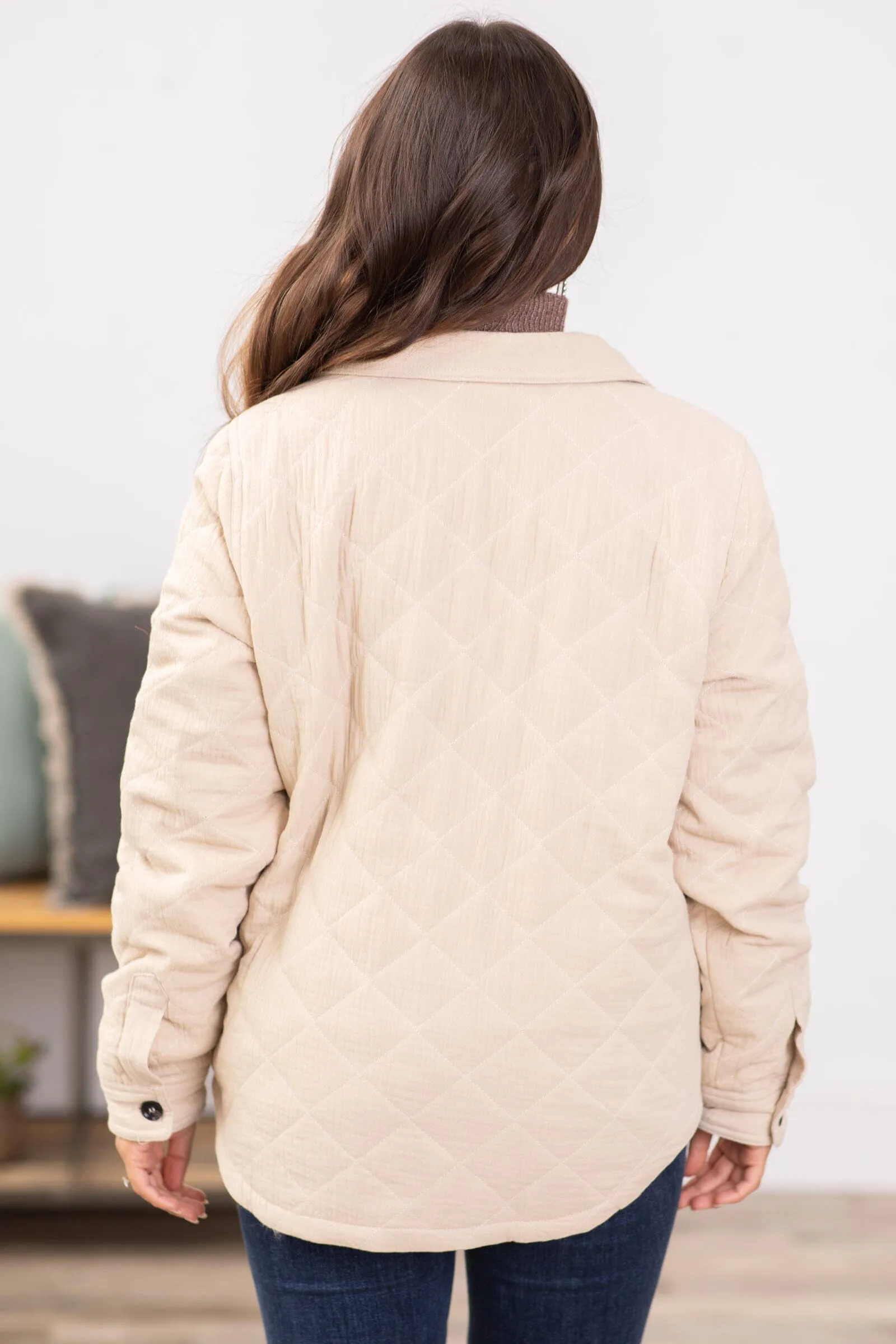 Beige Diamond Quilted Shacket