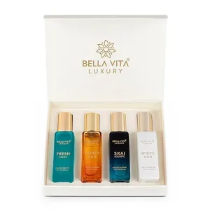 Bella Vita Luxury Unisex Eau De Parfum Gift Set 4 x 20ml for Men & Women with SKAI, FRESH, WHITEOUD, HONEY OUD Perfume|Long Lasting EDP Fragrance Scent