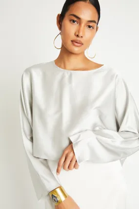   Beryll Sierra Silk Long Sleeve Cropped Top | Pearl