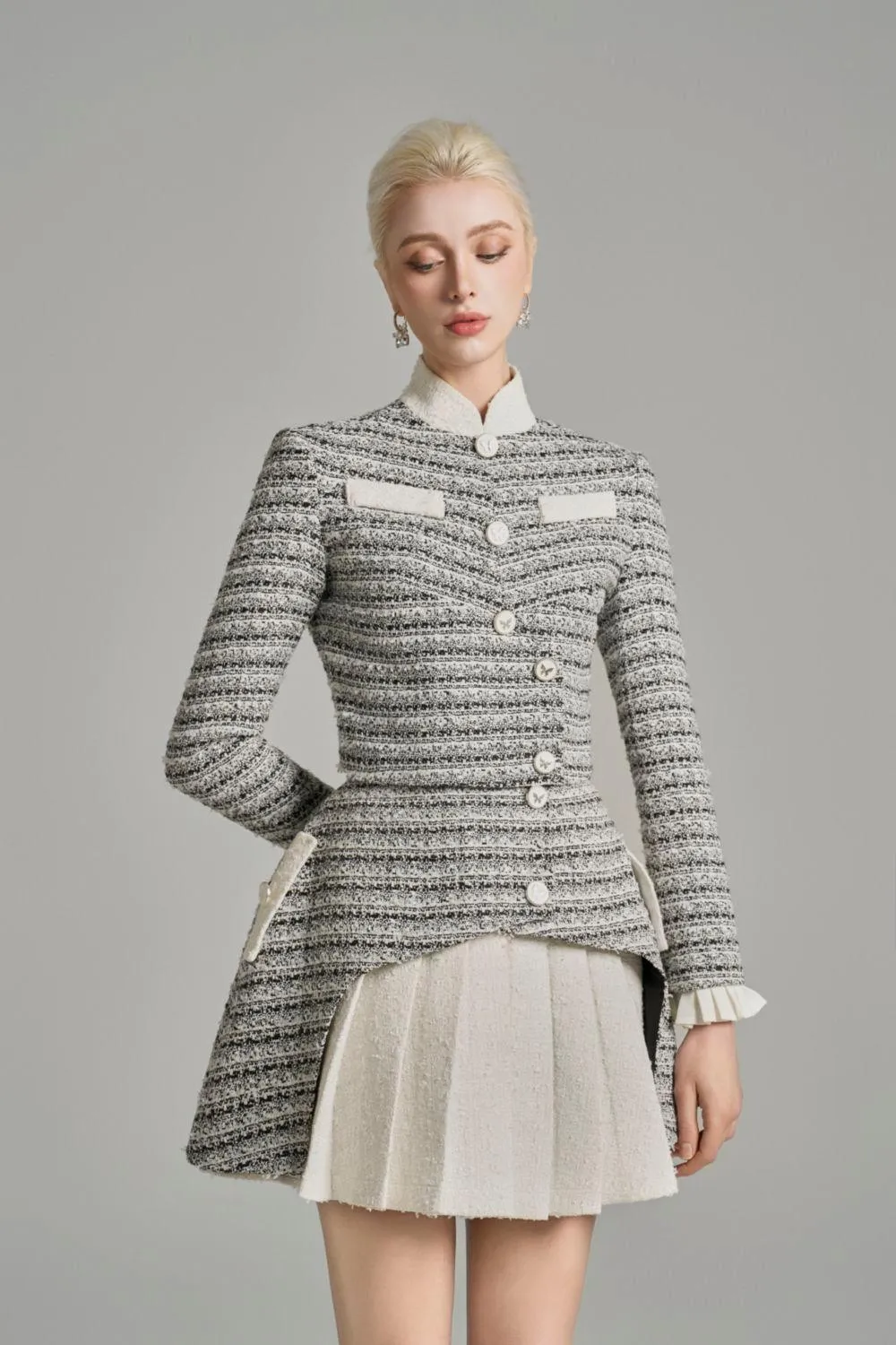 Bexley Cropped Poet Sleeved Tweed Top