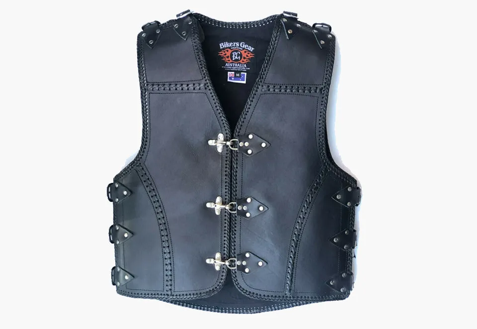 BGA 3-4 mm HD Motorcycle Leather Vest Black