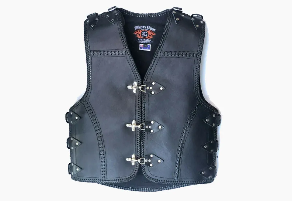 BGA 3-4 mm Heavy Duty Motorcycle Leather Vest Black