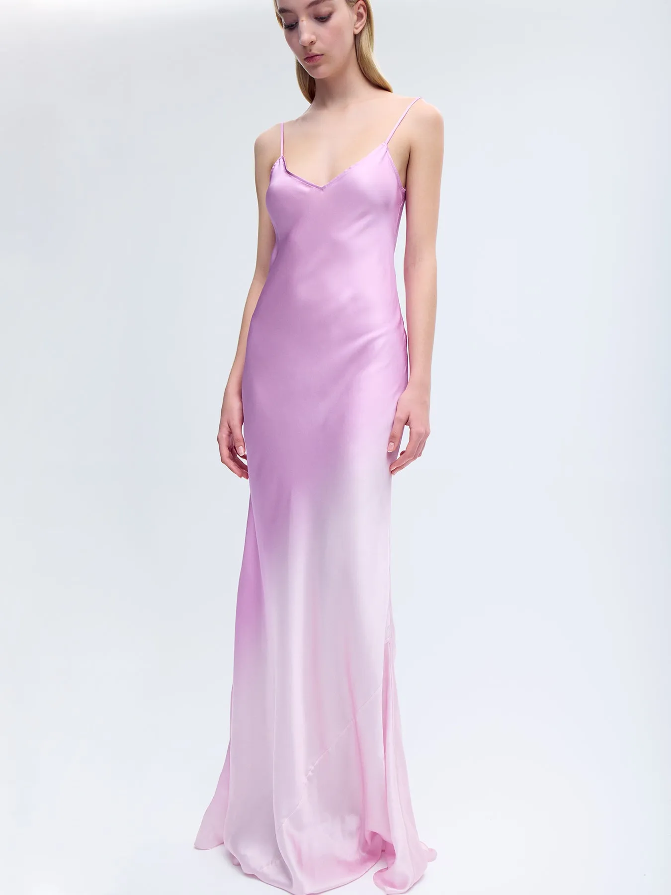 Bias Silk Slip Gown in Fuchsia Degrade