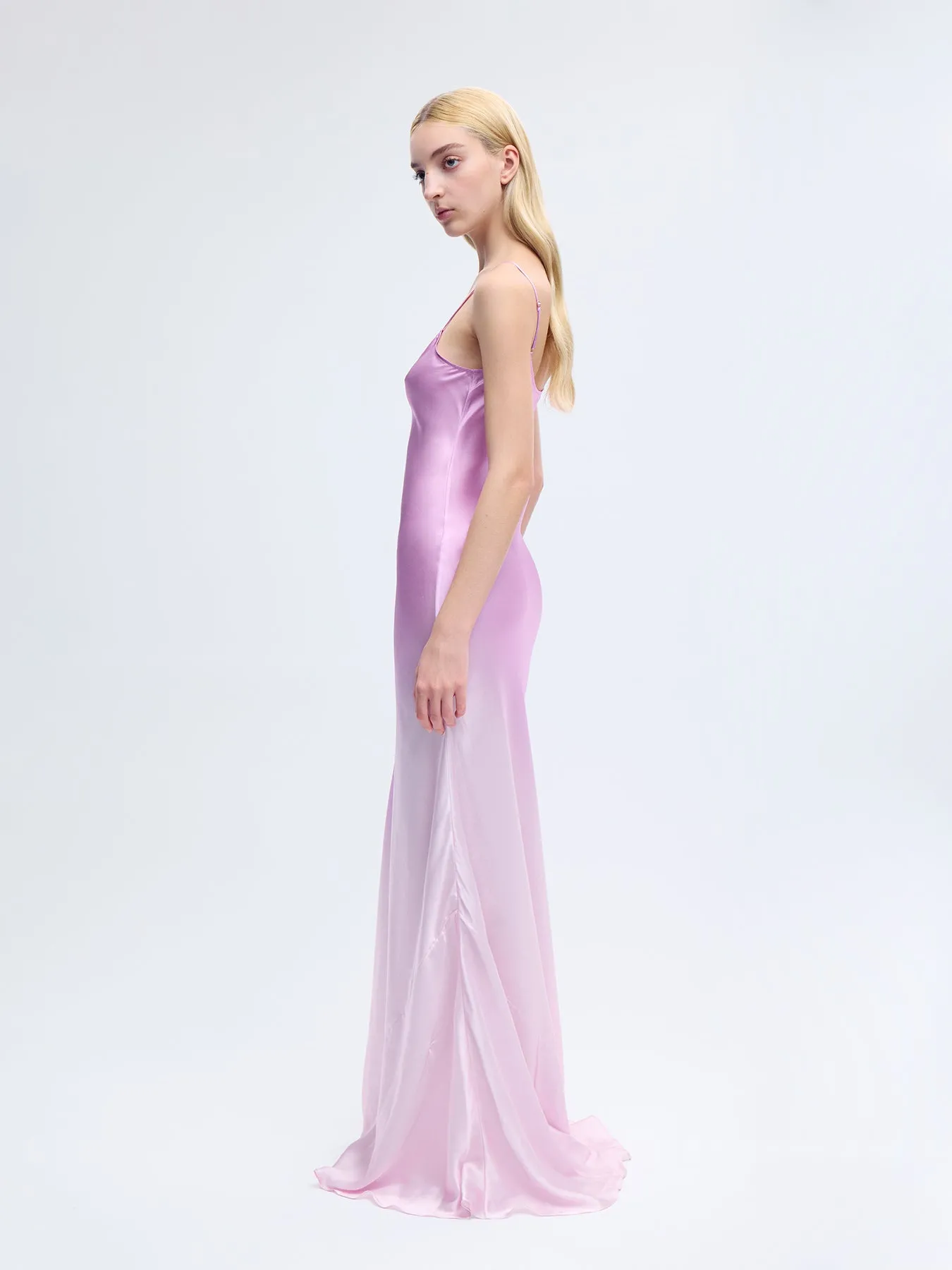 Bias Silk Slip Gown in Fuchsia Degrade