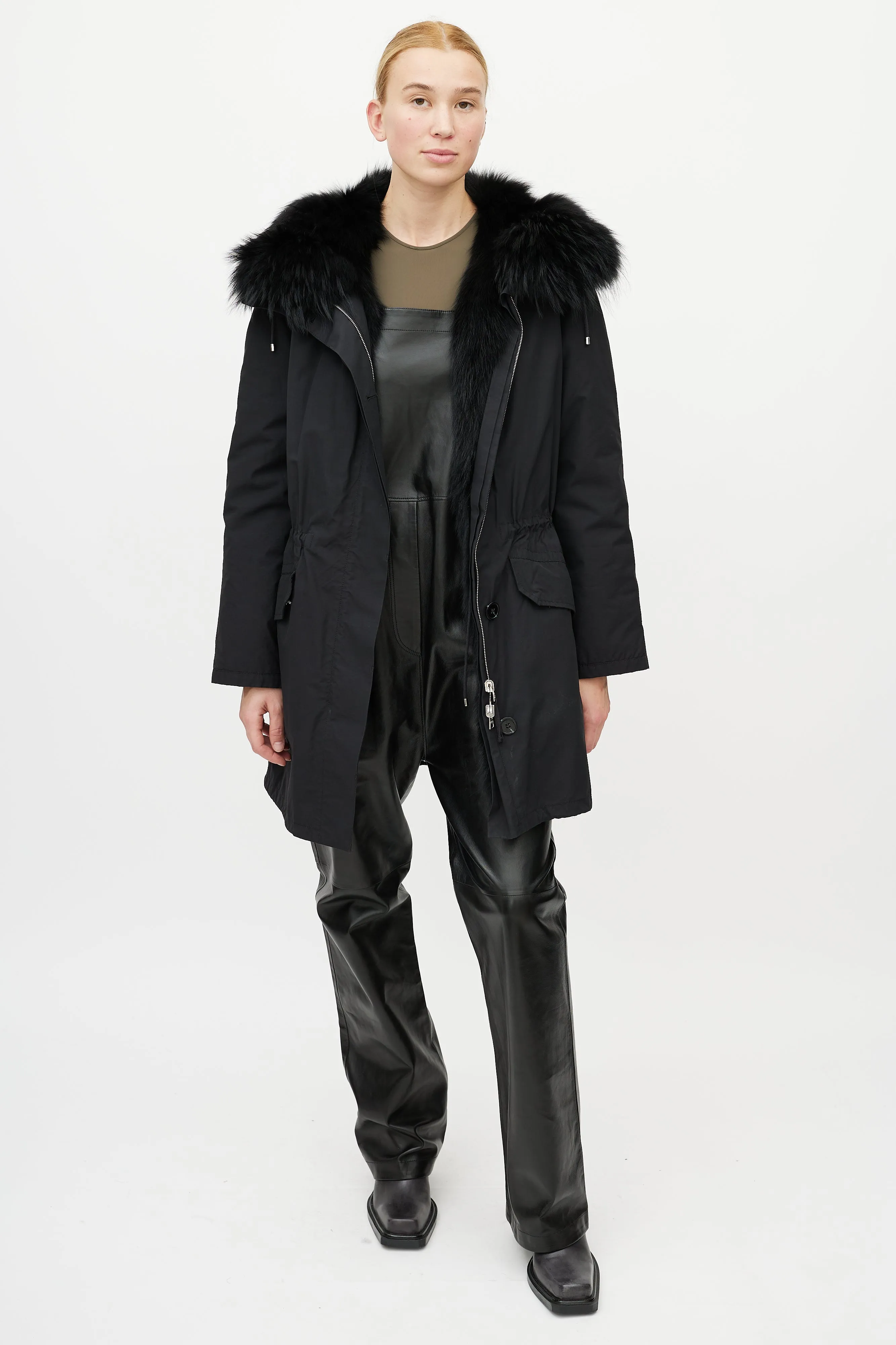 Black Fur Down Coat