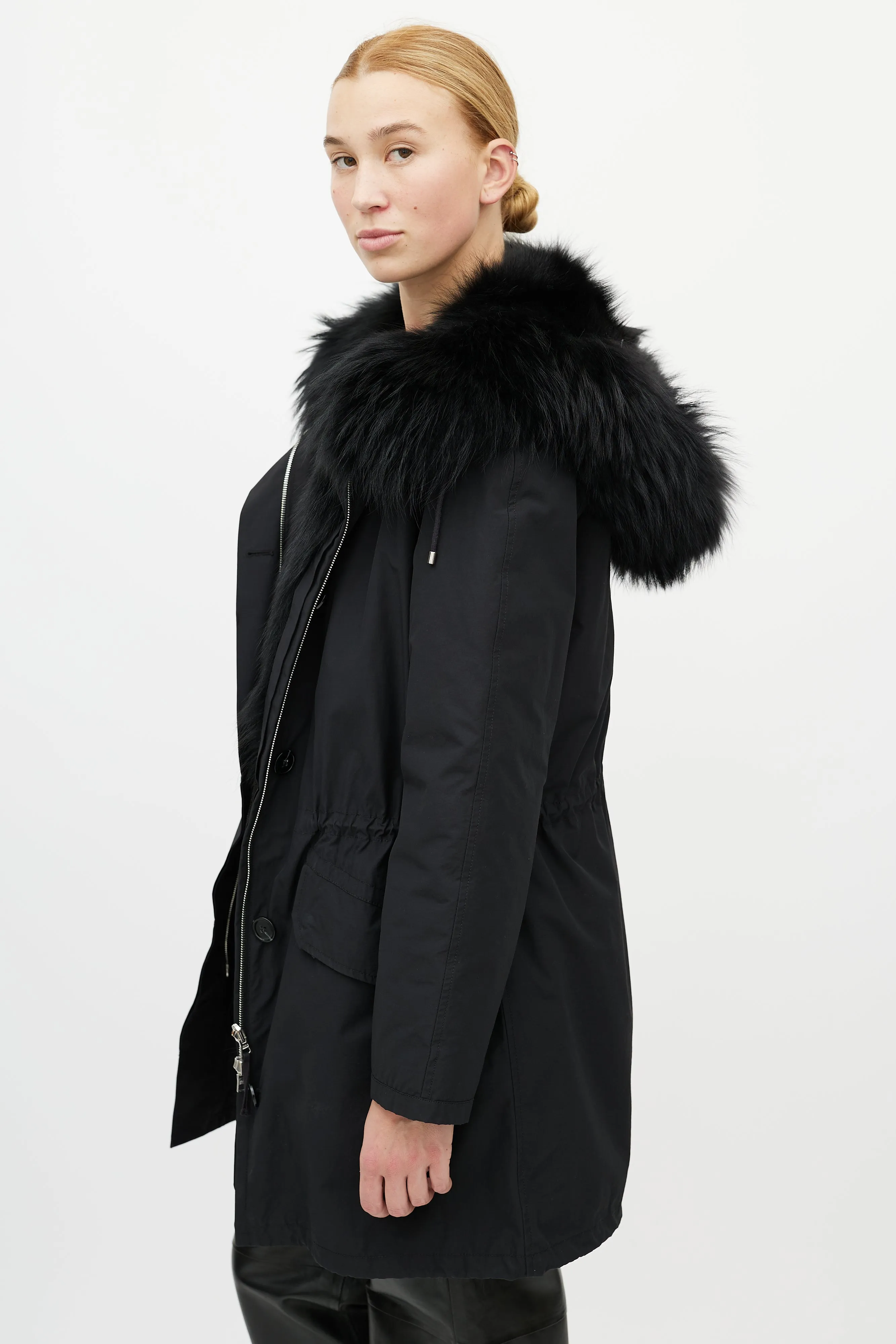 Black Fur Down Coat