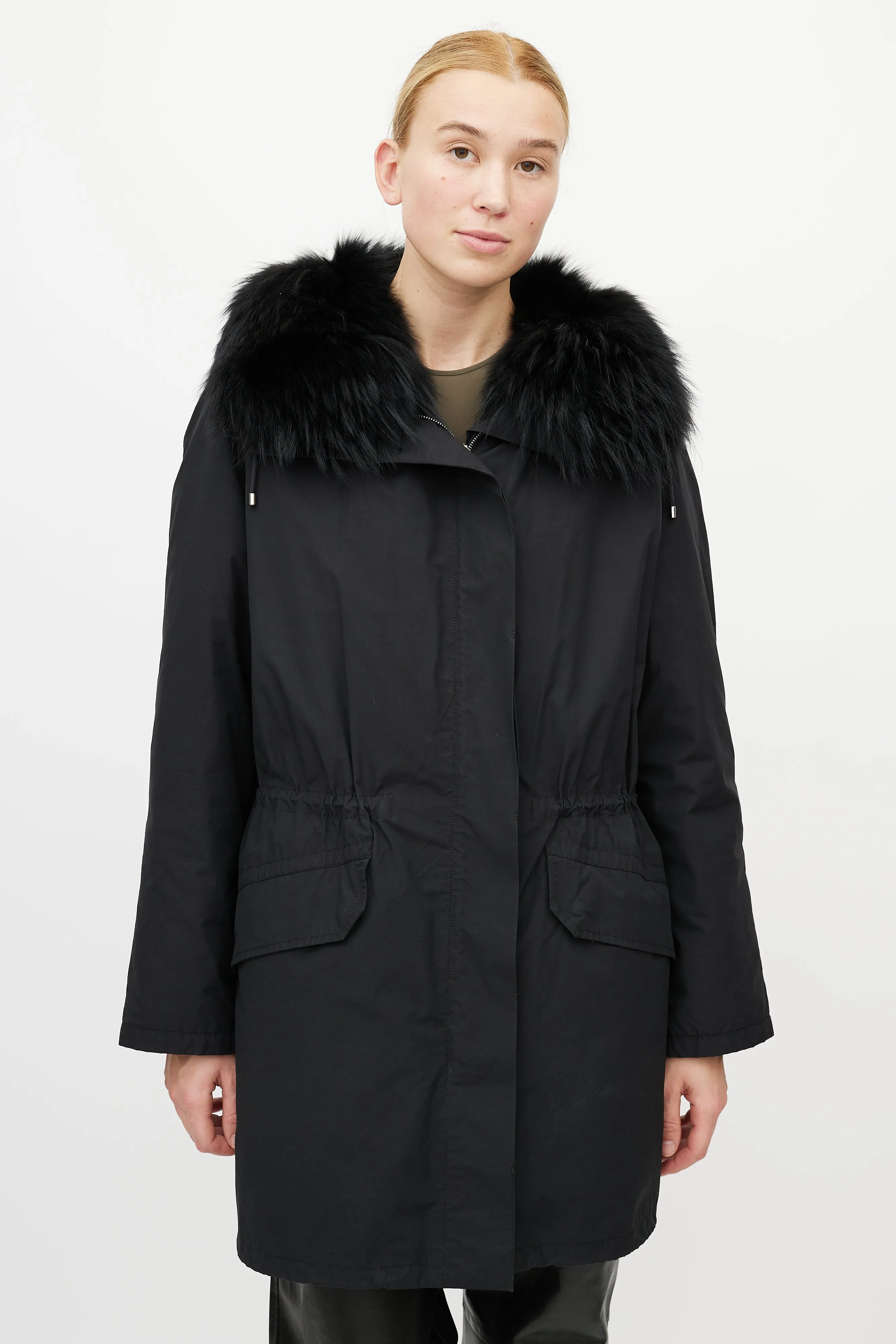 Black Fur Down Coat