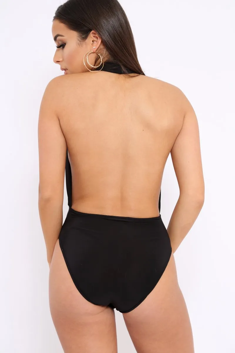 Black Halterneck Slinky Bodysuit -Isla