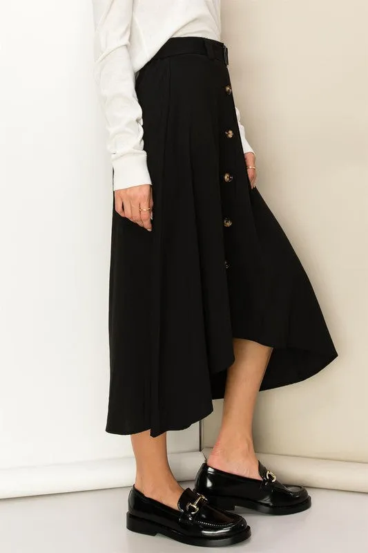 Black Modern Moves Button-Front High-Low Midi Skirt