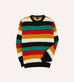 Black Multi Stripe Brushed Shetland Crew Neck Jumper