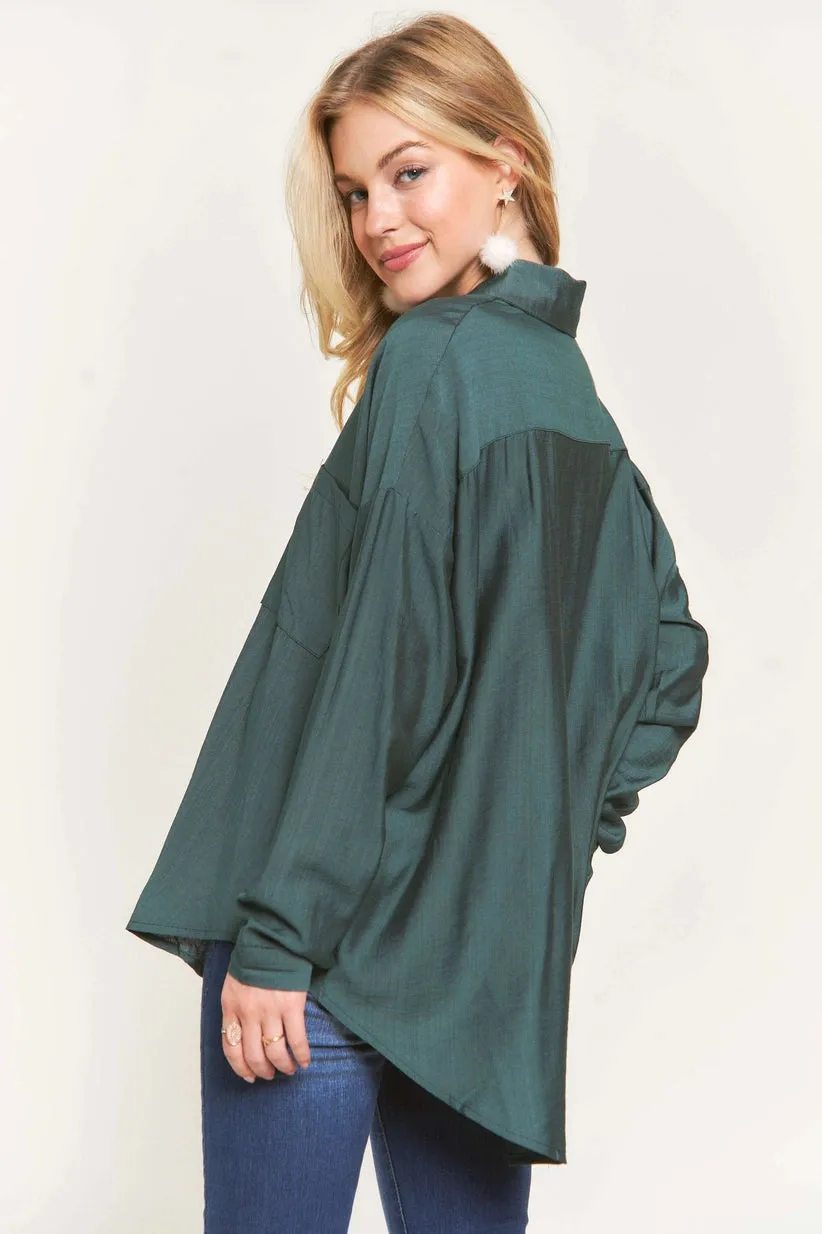 Blouse - Button Down Linen Shirt, Green