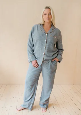 Blue Houndstooth Cotton Pyjama Trouser Set