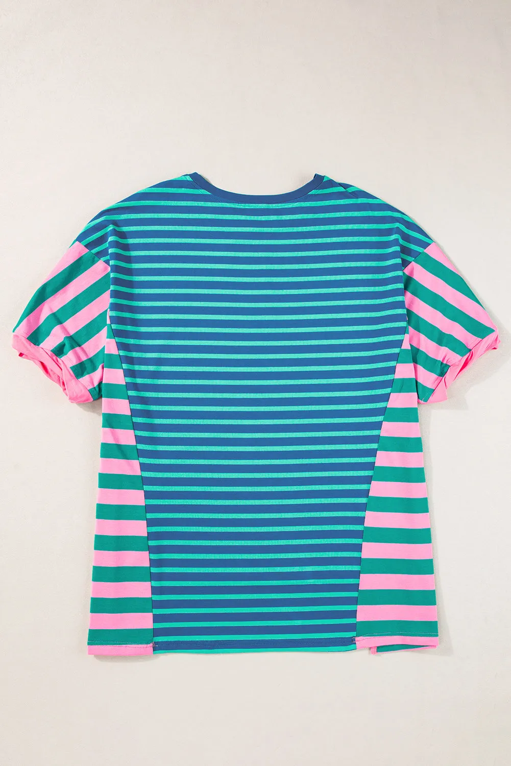 Blue Stripe Patchwork Slits Baggy T-Shirt – Relaxed, Bold, and Full of Vibes