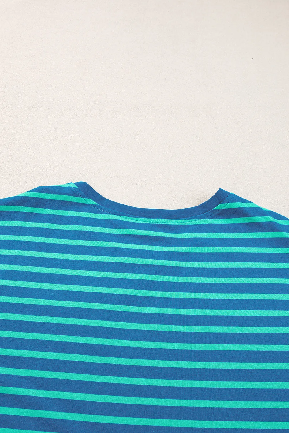 Blue Stripe Patchwork Slits Baggy T-Shirt – Relaxed, Bold, and Full of Vibes