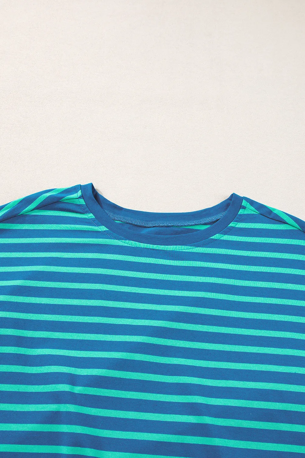 Blue Stripe Patchwork Slits Baggy T-Shirt – Relaxed, Bold, and Full of Vibes