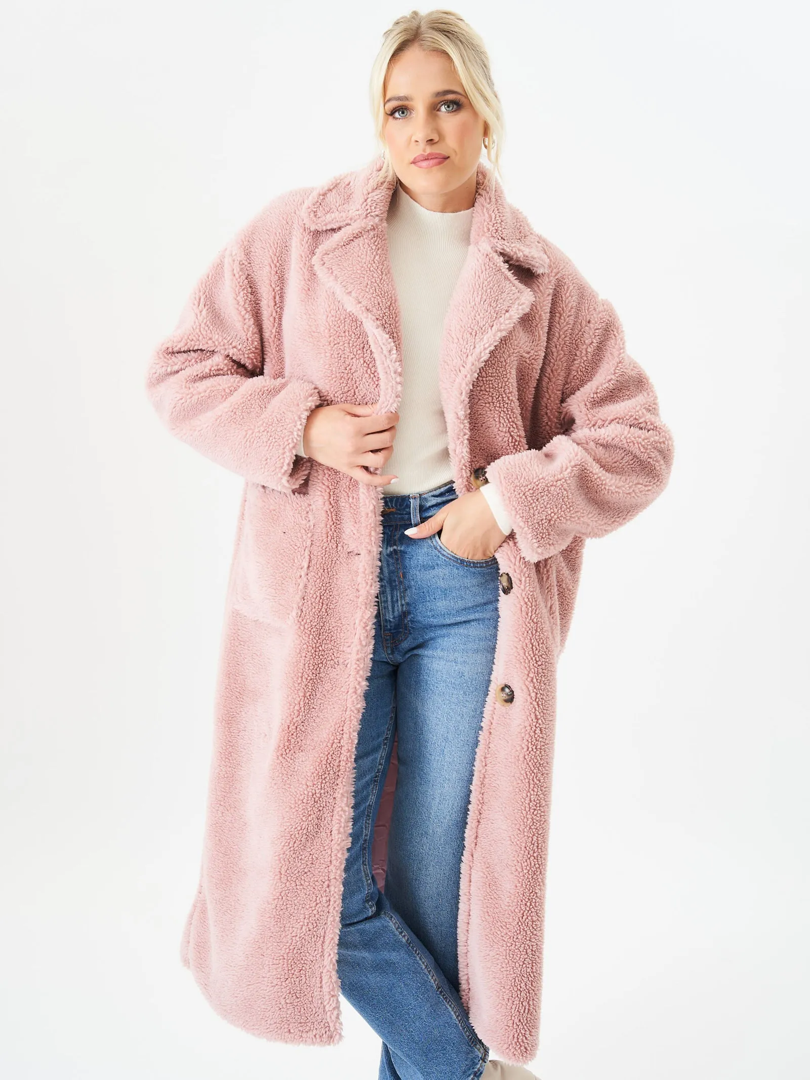 Blush Longline Teddy Coat