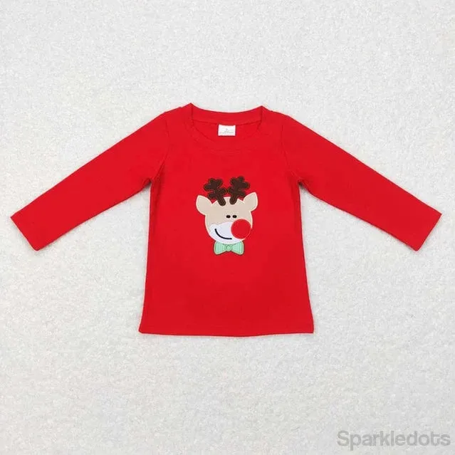 Boys Shirt - Christmas - Reindeer Long Sleeve Applique