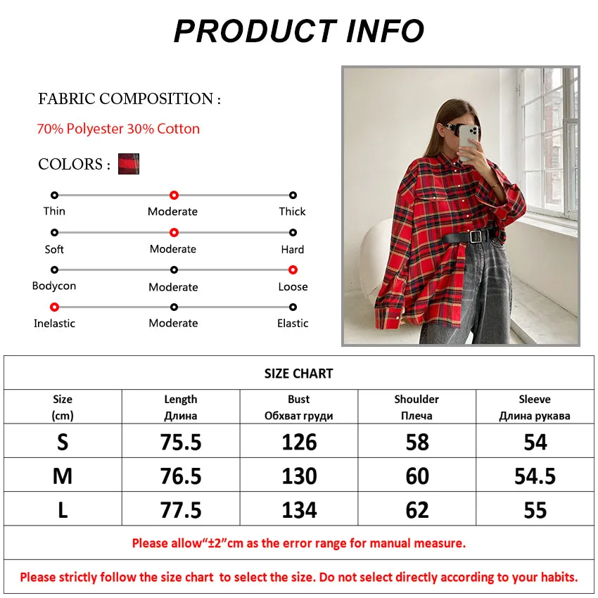 Bright Gingham Oversized Shirts For Women Street Style Casual Shacket Blouses And Tops Single-Breasted Spring 2023