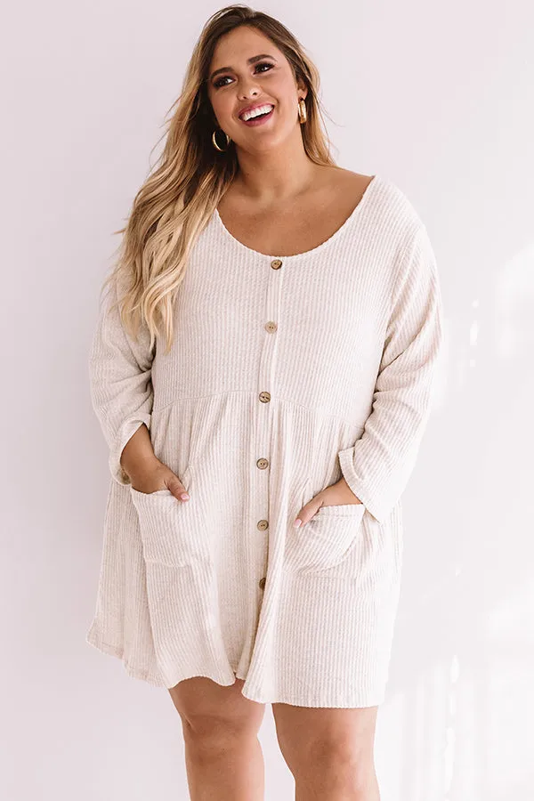 Bring On The Lattes Babydoll Tunic Dress In Cream Curves