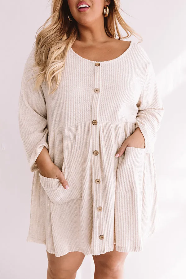 Bring On The Lattes Babydoll Tunic Dress In Cream Curves