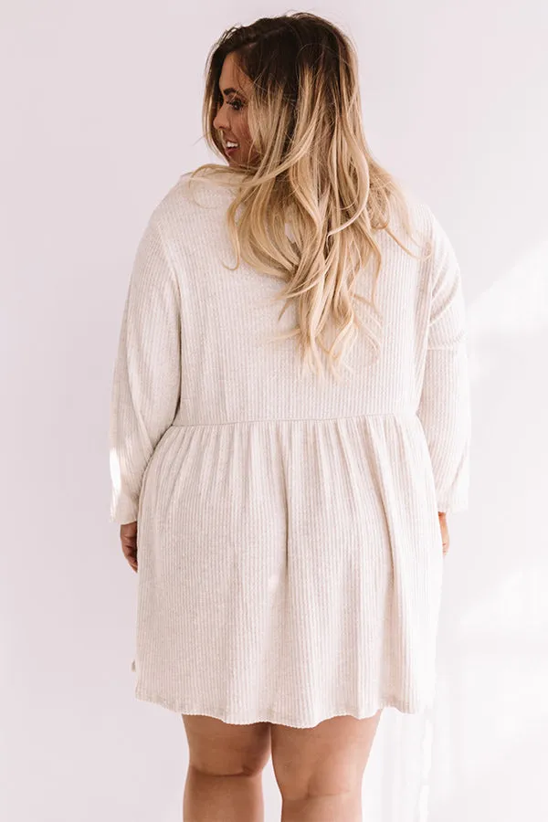 Bring On The Lattes Babydoll Tunic Dress In Cream Curves