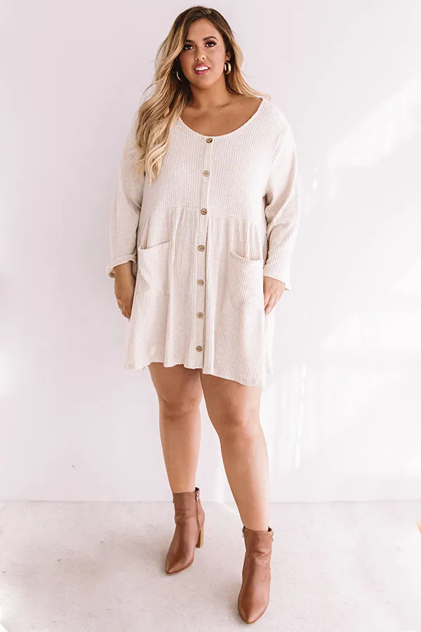 Bring On The Lattes Babydoll Tunic Dress In Cream Curves